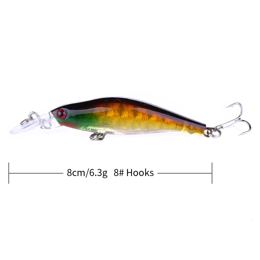 HENGJIA 1pcs 8cm/6.3g Minnow Crankbait Bơi câu cá mồi Fishing Lure Artificial Hard Fishing Baits Outdoor Tackle