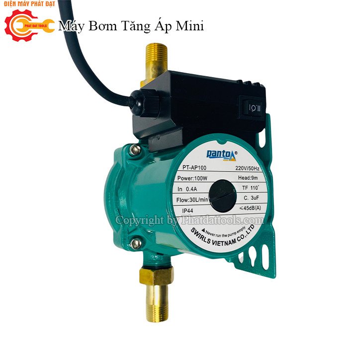Máy Bơm Tăng Áp Mini  SWIRLS PT-AP100 - Máy Bơm Chịu Nước Nóng - Rơle Từ Siêu Êm - Bảo Hành 6 Tháng