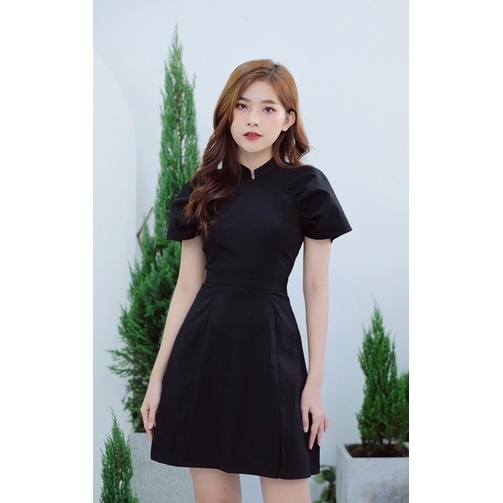 Đầm cổ trụ tay phồng Elly clothing