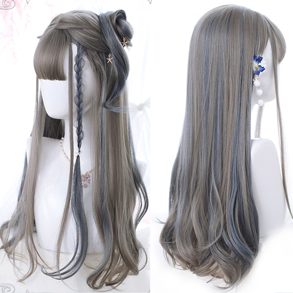 Bộ Tóc Giả Dài Nhuộm Màu Ombre Xanh Lá Phong Cách Lolita