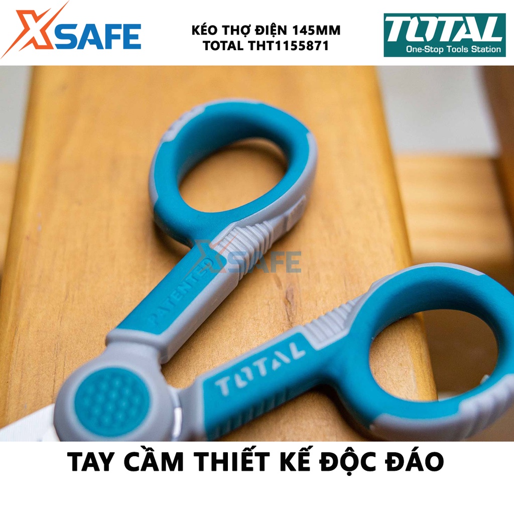 Kéo thợ điện TOTAL THT1155871 145mm chất liệu thép không gỉ, độ dày lưỡi kéo 3.0mm tay cầm độc đáo