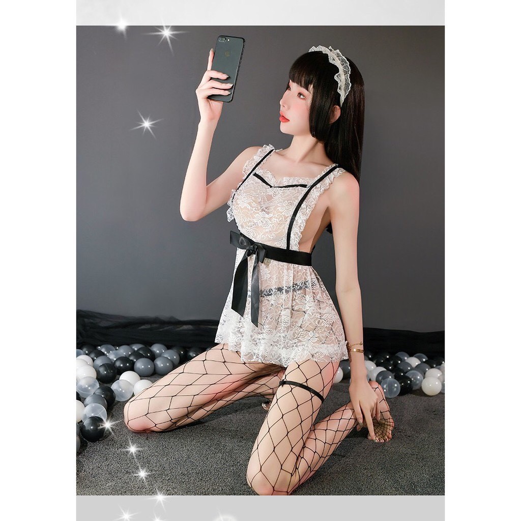 Đồ ngủ cosplay nàng hầu gái trắng ren hoa xuyên thấu sexy gợi cảm 6602 | BigBuy360 - bigbuy360.vn
