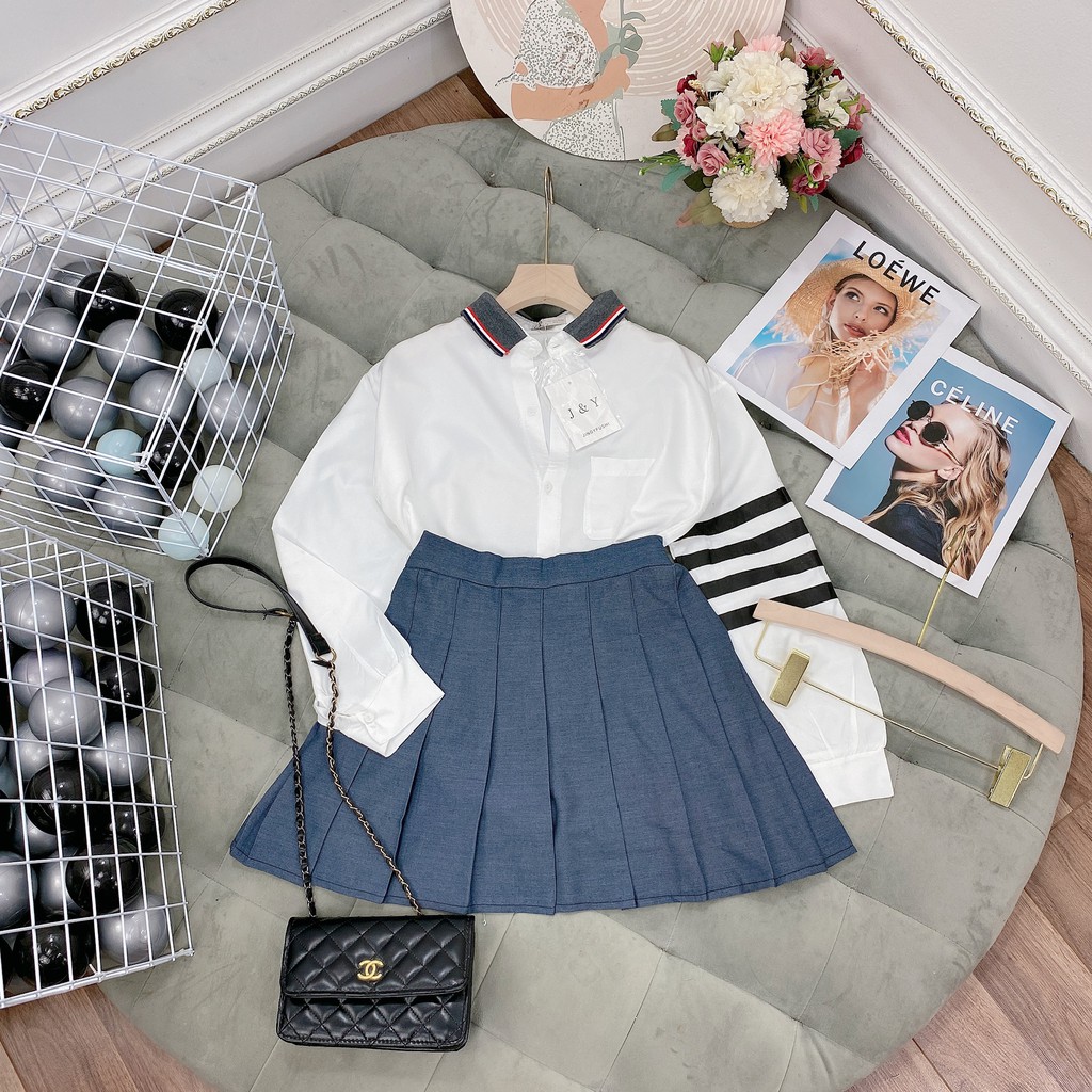 Áo sơ mi nữ Thom Browne cổ Polo đức chất lụa thô phối tay sọc Mẫu mới 2021 | BigBuy360 - bigbuy360.vn