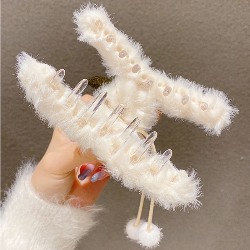 Kẹp Tóc Hình Nơ Phối Lông Phong Cách Hàn Quốc Thời Trang Cho Nữ