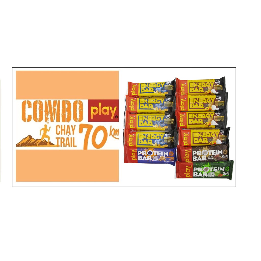 Combo dinh dưỡng thể thao - Thanh năng lượng PLAY, thanh protein PLAY - Combo chạy bộ Trail 70km