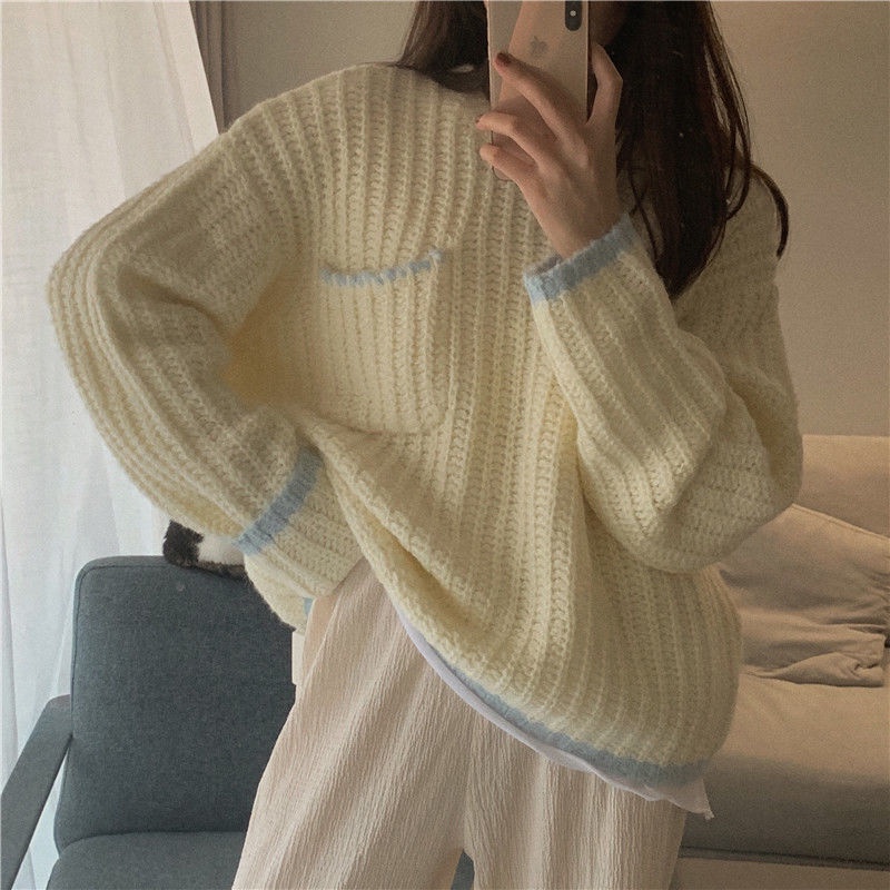 Áo Sweater dệt kim chui đầu dáng rộng thiết kế mới thời trang mùa đông theo phong cách hàn quốc dành cho nữ
