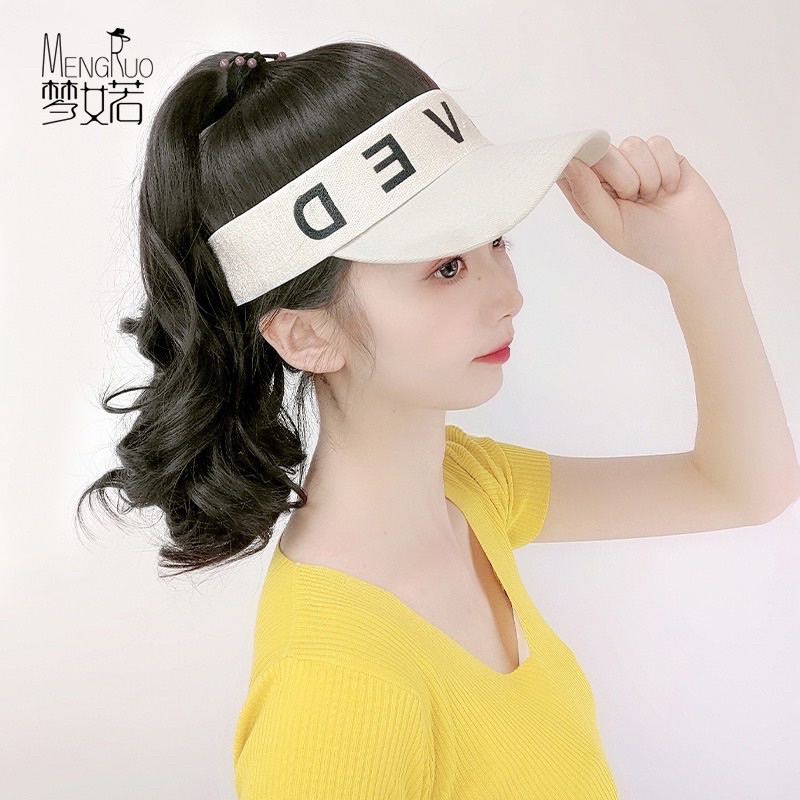 Tóc giả dính mũ sẵn xoăn thể thao cao cấp❤️freeship 50k❤️ tóc giả dính mũ sẵn