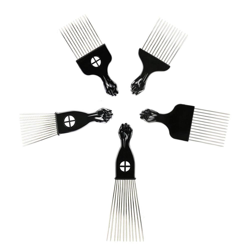 [Hàng mới về] Lược afro pick chải tóc giả tạo kiểu xoăn/ thắt bím răng kim loại màu đen bền bỉ thời trang cho nam nữ