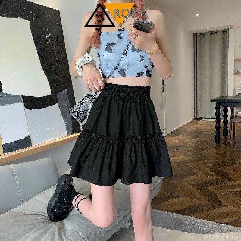 Váy xòe 2 tầng dáng ngắn nhún bèo Ulzzang form chữ A chất voan dày mịn lưng thun năng động ( có quần trong )