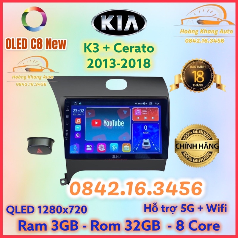 Màn hình android OLED C8 New theo xe K3 + Cerato 2013 - 2018  kèm dưỡng và jack nguồn zin theo xe