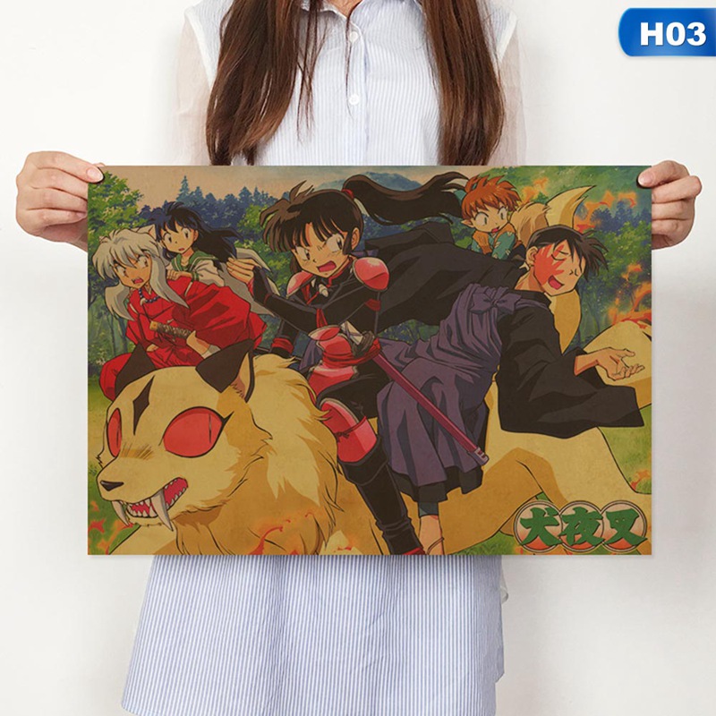 Áp phích giấy kraft in hình vẽ phim anime Inuyasha kinh điển