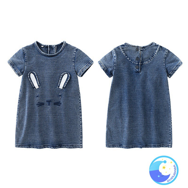 Đầm Denim tay ngắn hình tai thỏ cho bé gái
