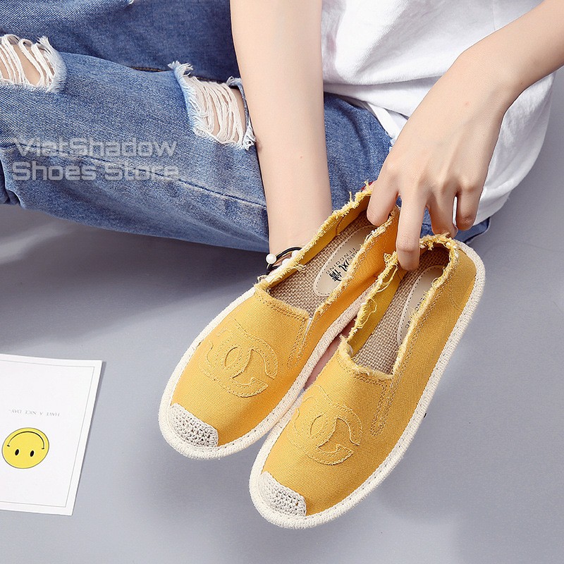 Slip on cói nữ - Giày lười vải nữ cao cấp - Vải thô màu đen, trắng, vàng và xanh - Mã SP 310