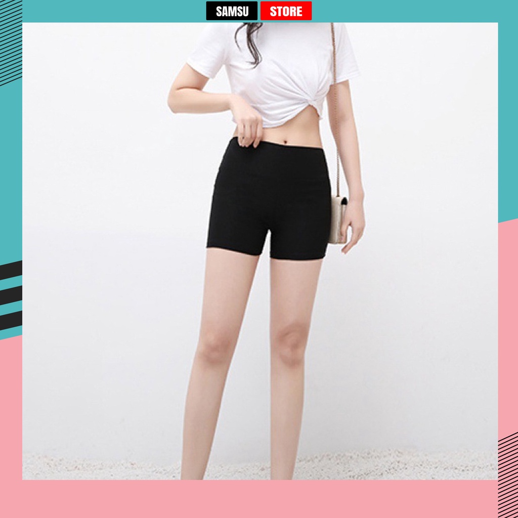 Quần legging đùi SAMSU nữ thun cạp cao biker lửng ngố đồ mặc nhà dáng ôm bó lưng thun bigsize tập gym yoga Q31