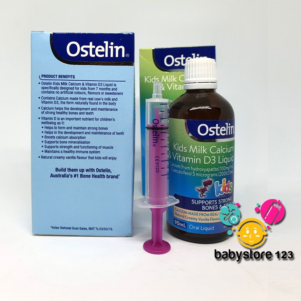 Canxi + vitamin D: Ostelin Kid milk Calcium &amp;Vitamin D3 Liquid - Úc