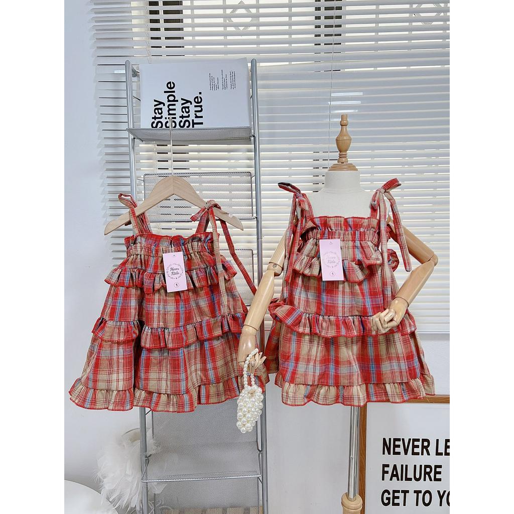 Váy bé gái 2 dây nhún bèo nhiều tầng dáng xòe từ 10-22kg