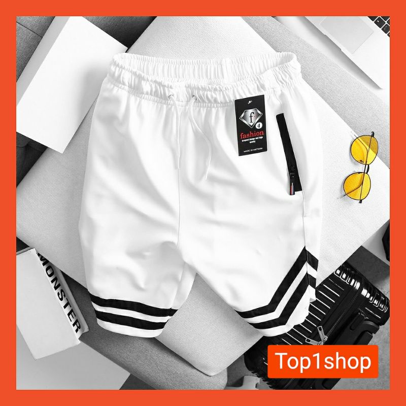 Quần Short Poli 2V Pants Basic Unisex Nam Nữ - Quần đùi Thun Poli co dãn màu đen và trắng trơn ống rộng Ulzzang