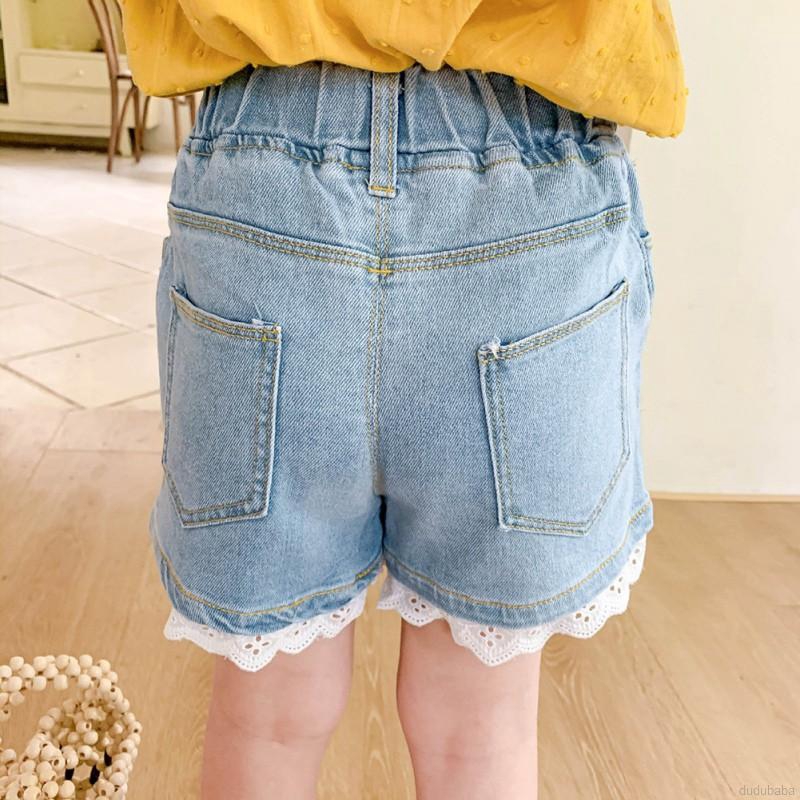 Quần Short Bé Gái Vải Denim Viền Ren Thoải Mái Đáng Yêu Cho Trẻ 1-6 Tuổi