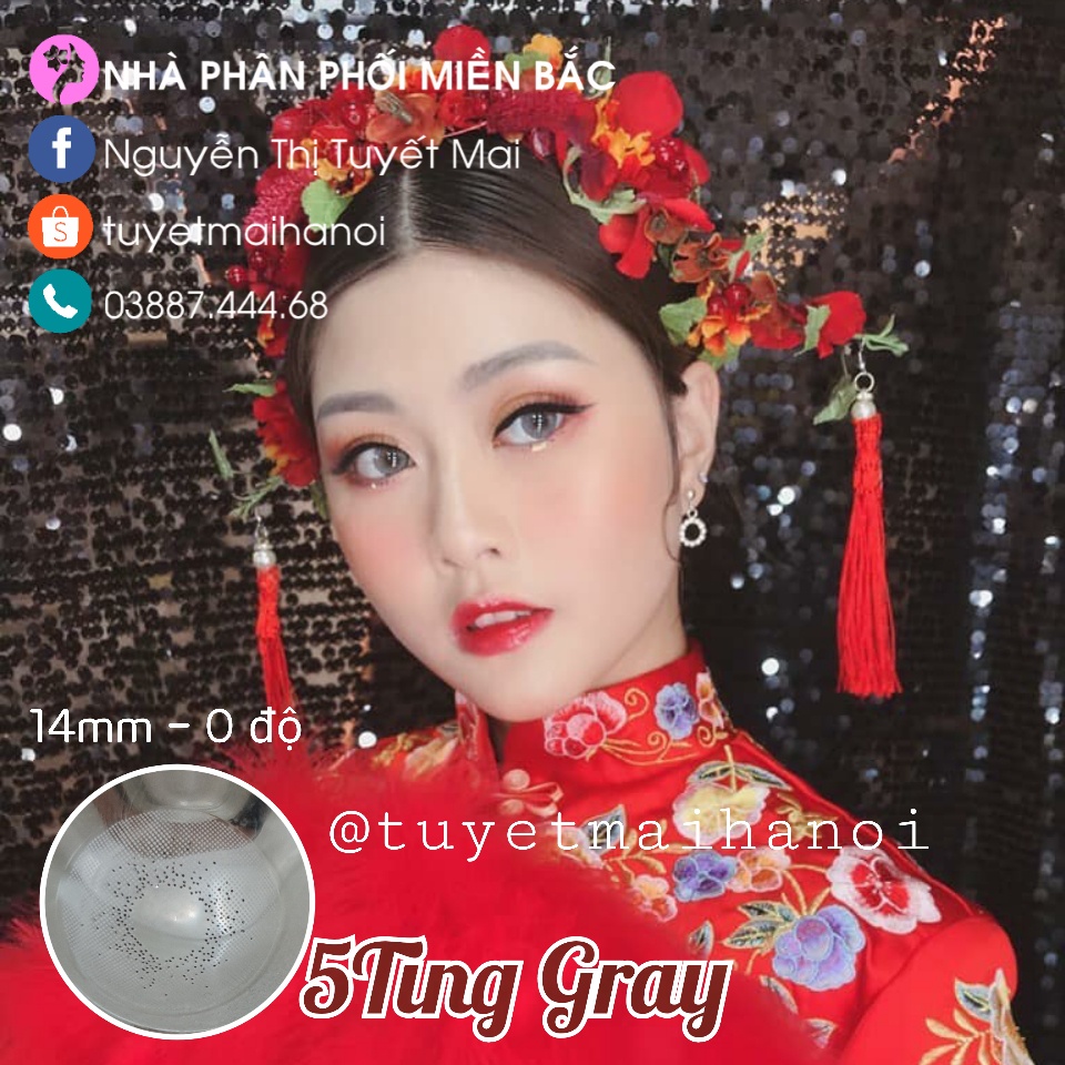 Lens Xám Tây Nổi Bật 5ting Gray 14mm 0 Độ Đẹp Xuất Sắc - Kính Áp Tròng Hàn Quốc Vassen Sexy Me