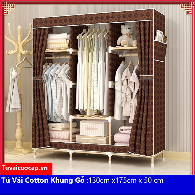 Tủ vải khung gỗ 3 buồng Cỡ To Siêu Chắc Chắn
