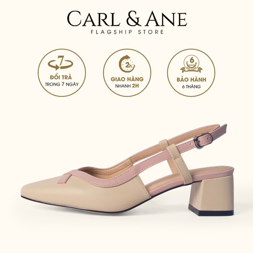 Carl & Ane - Giày cao gót mũi vuông gót hở phối dây cao 5cm màu kem - CL009