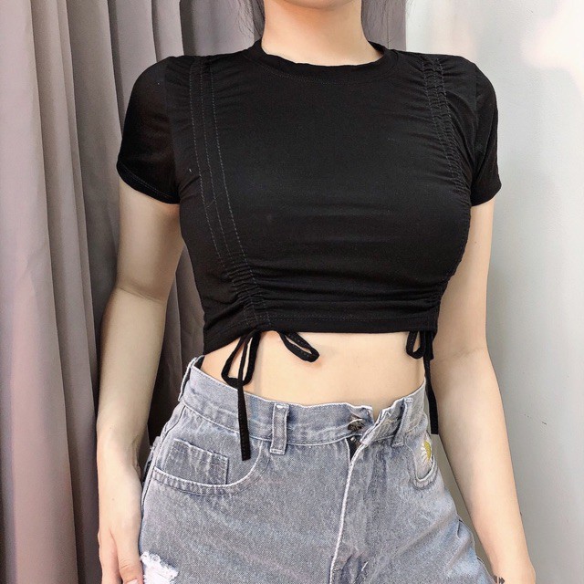 -HÀNG NHẬP KHẨU  Áo croptop rút dây 2 bên eo chất thun borip cao cấp chuẩn hàng shop Liên hệ mua hàng 084.209.1989