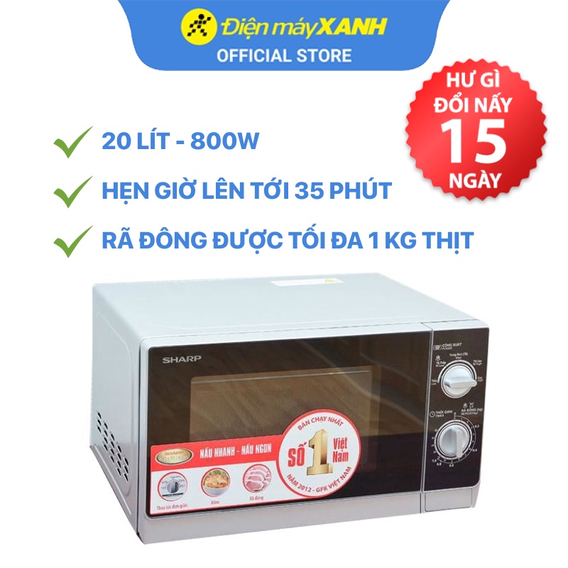 [Mã ELHADEV giảm 4% đơn 300K] Lò vi sóng Sharp R-205VN(S) 20 lít 800 W - Chính hãng BH 1 năm