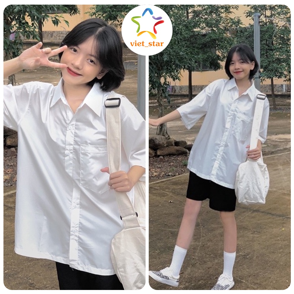 Áo Sơ Mi Trắng Tay Lỡ Thun Kiểu Form Rộng Học Sinh Cá TÍnh Ulzzang_VIETSTAR | BigBuy360 - bigbuy360.vn