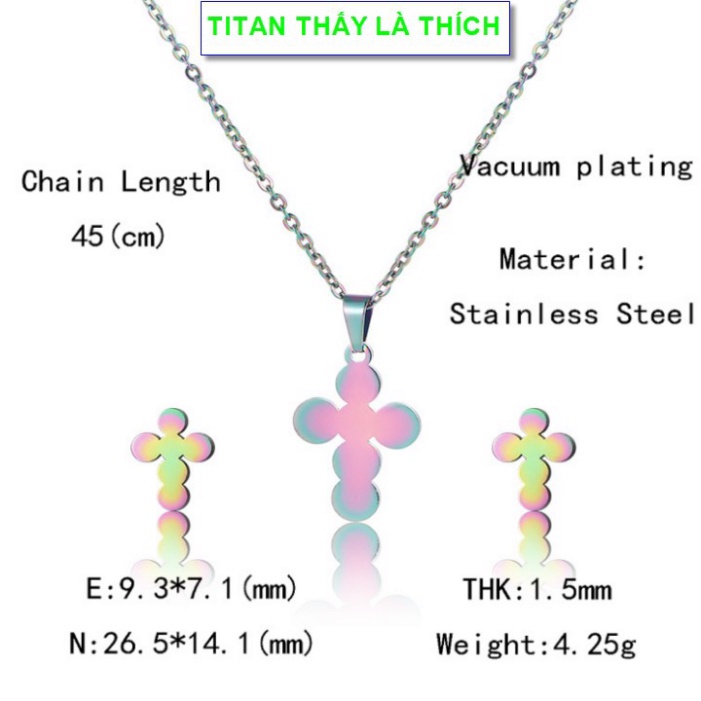 Bộ trang sức nữ mặt thánh giá titan chất - Hàng titan vàng 18k sáng bóng đẹp - Cam kết 1 đổi 1 nếu đen và gỉ sét