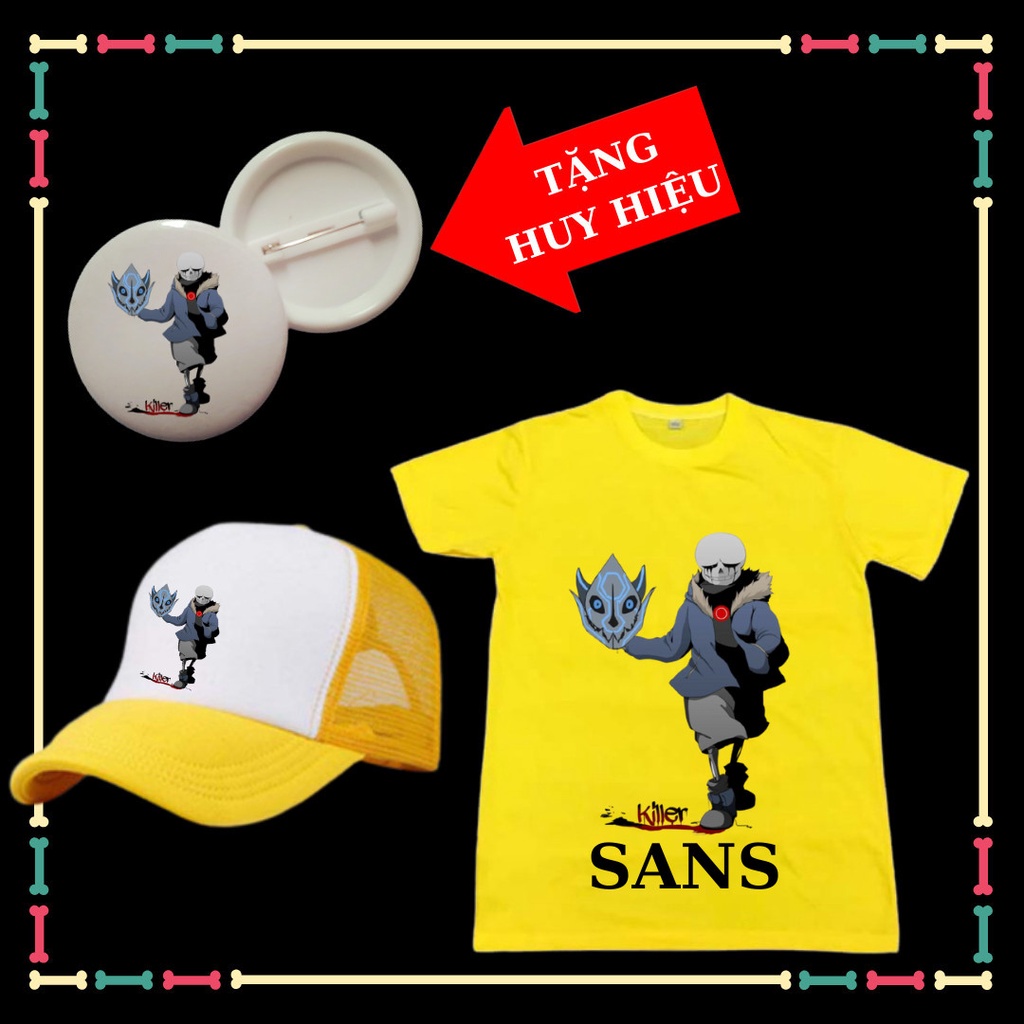 Combo Áo thun ngắn tay trẻ em Undertale Sans siêu ngầu, cổ tròn, đủ màu sắc, Kèm Mũ lưỡi trai, kèm Huy hiệu Sans
