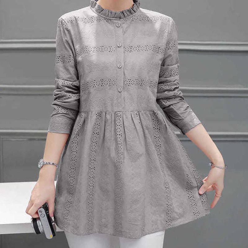 sơ mi áo sơ mi kiểu áo babydoll áo sơ mi nữ áo kiểu nữ Áo Sơ Mi Cotton Lanh Tay Dài Cổ Búp Bê 24 Giờ Dáng Rộng Phong Cách Xuân Thu Mới Cho Nữ