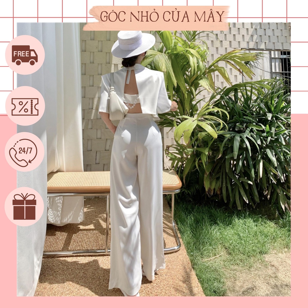 Set jumpsuit 2 dây suông hở lưng và áo vest ngắn phong cách trẻ trung - GNCM