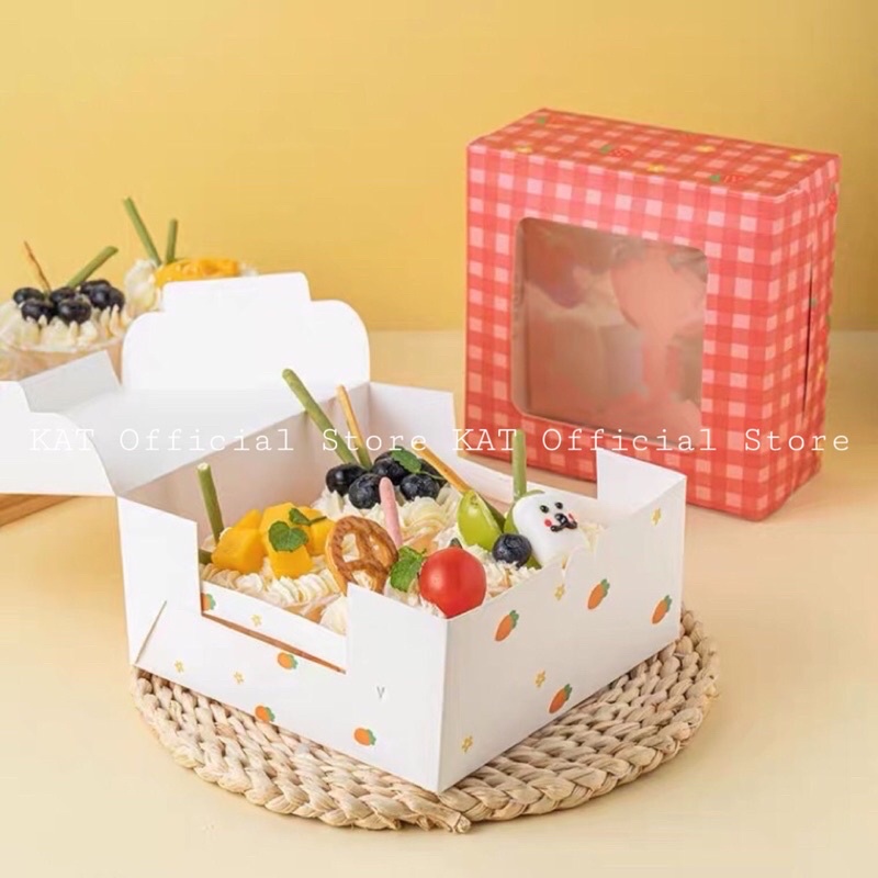 Hộp Giấy Đựng 4 Bánh Cupcake Hoạ Tiết Caro Hồng/ Gấu/ Thỏ