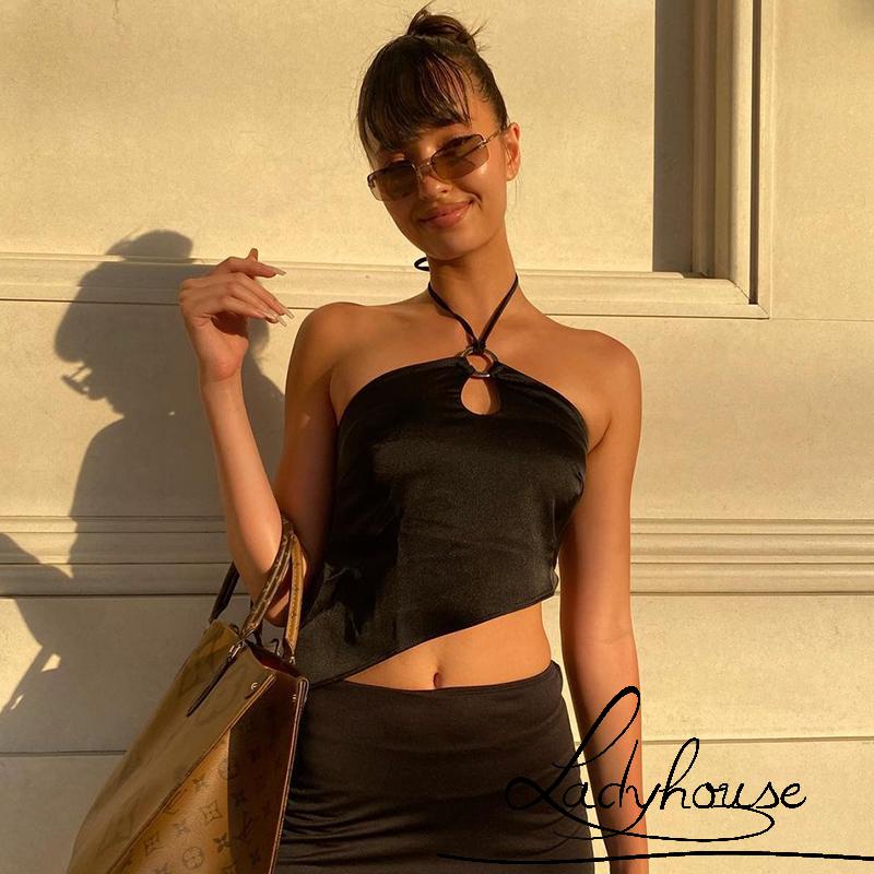 Áo crop top không tay hở lưng màu sắc trẻ trung cho nữ