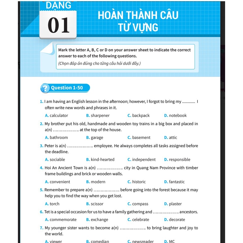 Sách Bài tập hoàn thành câu tiếng Anh (ôn thi vào lớp 10 và 10 chuyên)