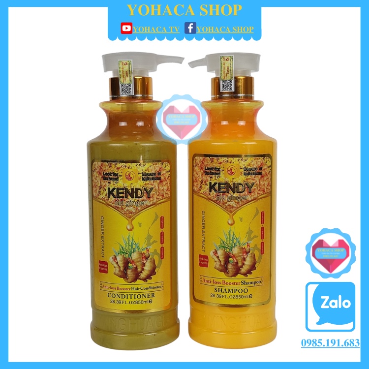 Bộ dầu gội xả Kendy Gừng Gội xả dưỡng sinh 850ml