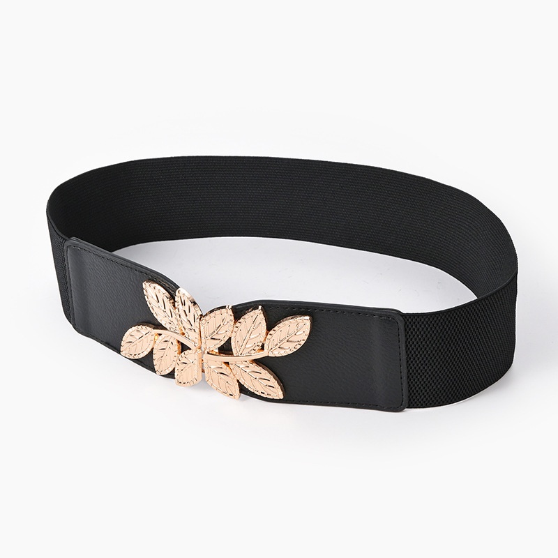 Thắt Lưng Bằng Kim Loại Dáng Rộng In Họa Tiết Chiếc Lá Màu Đen Sáng Tạo Thời Trang Cho Nữ