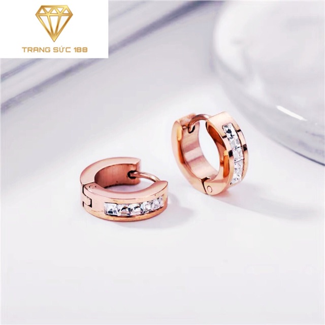 Bông tai titan nữ khoen đá BTT15