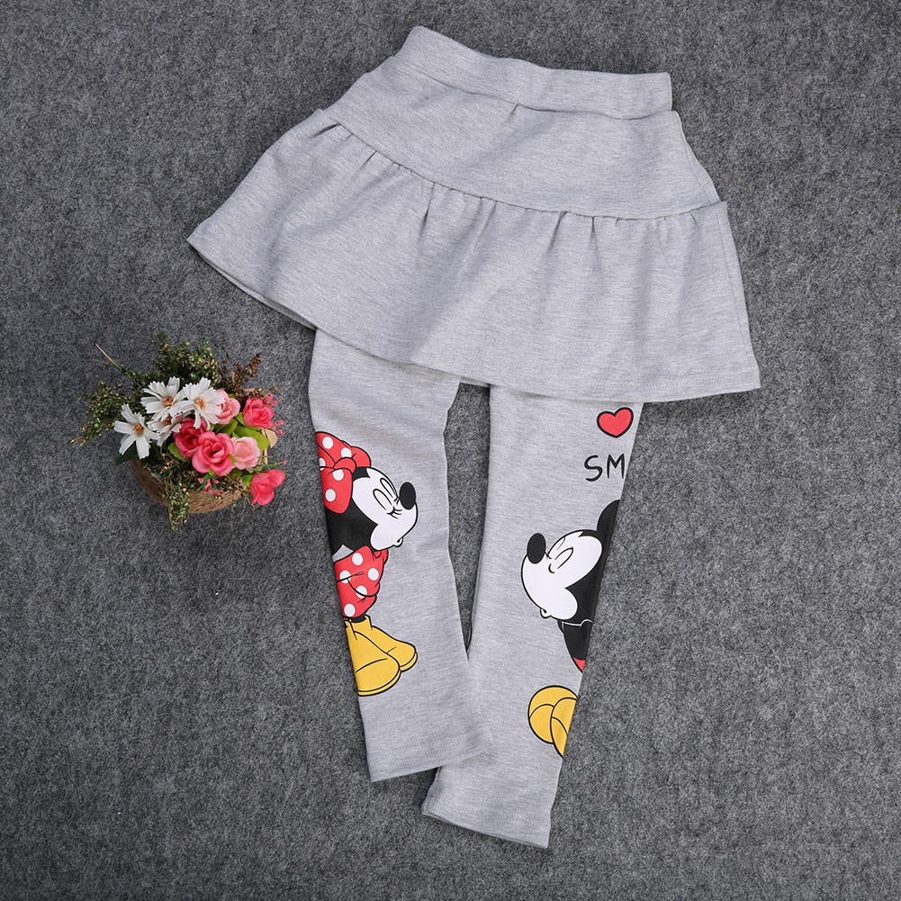 Quần legging phối váy họa tiết hoạt hình Mickey Minnie cho bé gái 2-7 tuổi