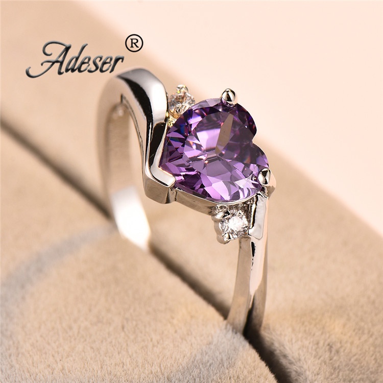 Nhẫn bạc 925 mặt trái tim 5ct đính đá Zircon tím Size 6-10