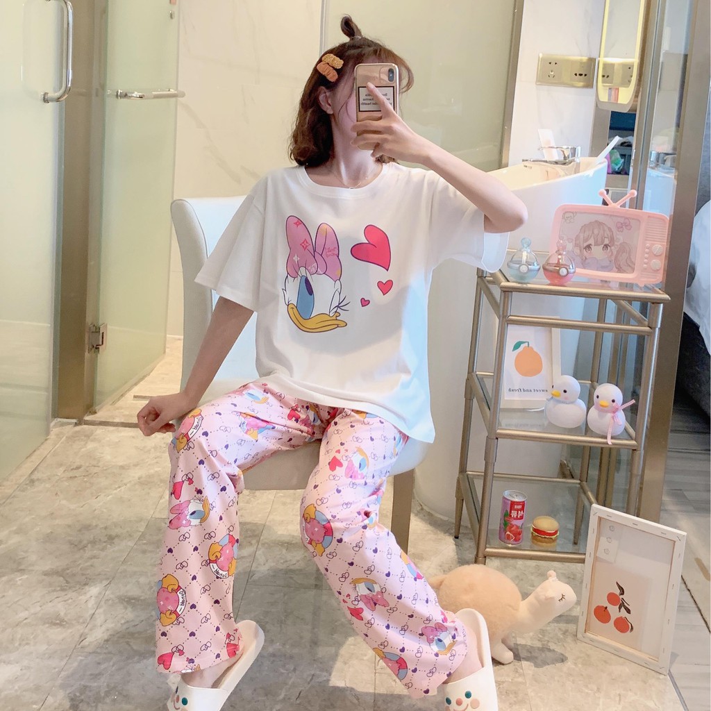 Đồ Bộ Nữ mặc nhà dễ thương chất liệu cotton đầy đặn mát mịn