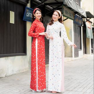 Áo dài chấm bi nhẹ nhàng đơn giản in 3D sắc nét 💕💕 áo dài đẹp giá sỉ ảnh thật 100%