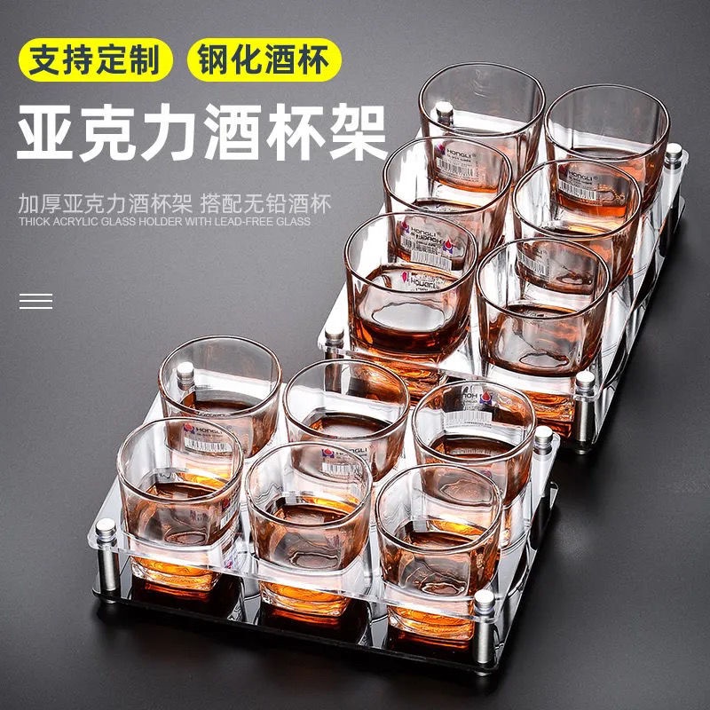 Bộ Ly Thủy Tinh Hai Lớp Mặt Kính Cường Lực Hình Vuông 2 3 Đôi Dùng Để Uống Bia