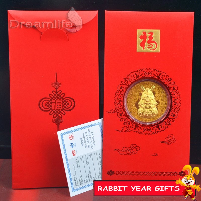 (20 Mẫu Mã) Phong Bì Đỏ Đồng Xu Dày Hình Thỏ May Mắn 2023 Lá Vàng Đỏ Angpao