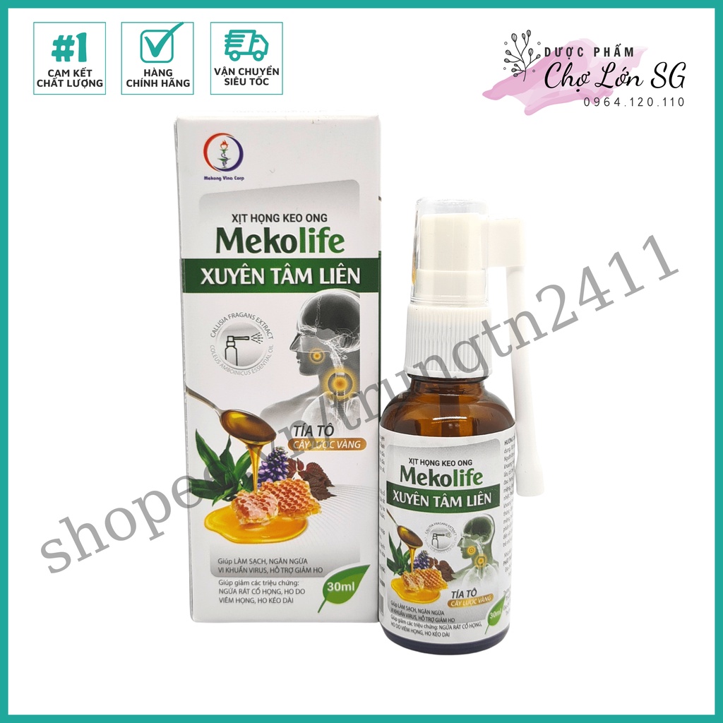 Xịt họng keo ong Mekolife Xuyên Tâm Liên hỗ trợ sạch miệng giảm đau họng - Chai 30ml