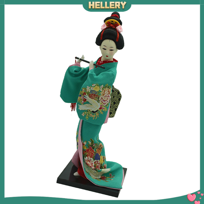 Búp Bê Geisha Mặc Kimono Màu Xanh Lá Kích Thước 12 Inch Phong Cách Nhật Bản Dùng Trang Trí Nhà Cửa