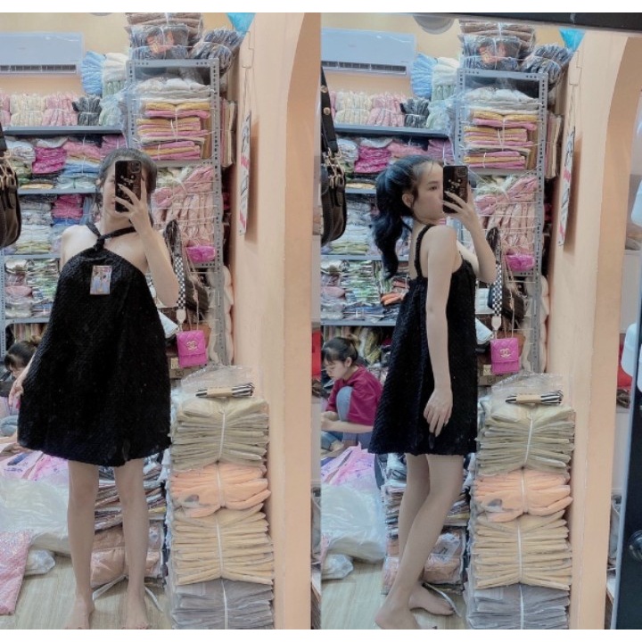 Đầm Babydoll dây chéo cổ chất vải Xốp dày dặn, xịn sò cam kết hàng y hình