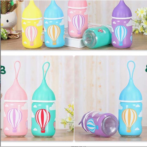 Bình nước khí cầu 300ml BN15 thuỷ tinh cute chai nước dễ thương