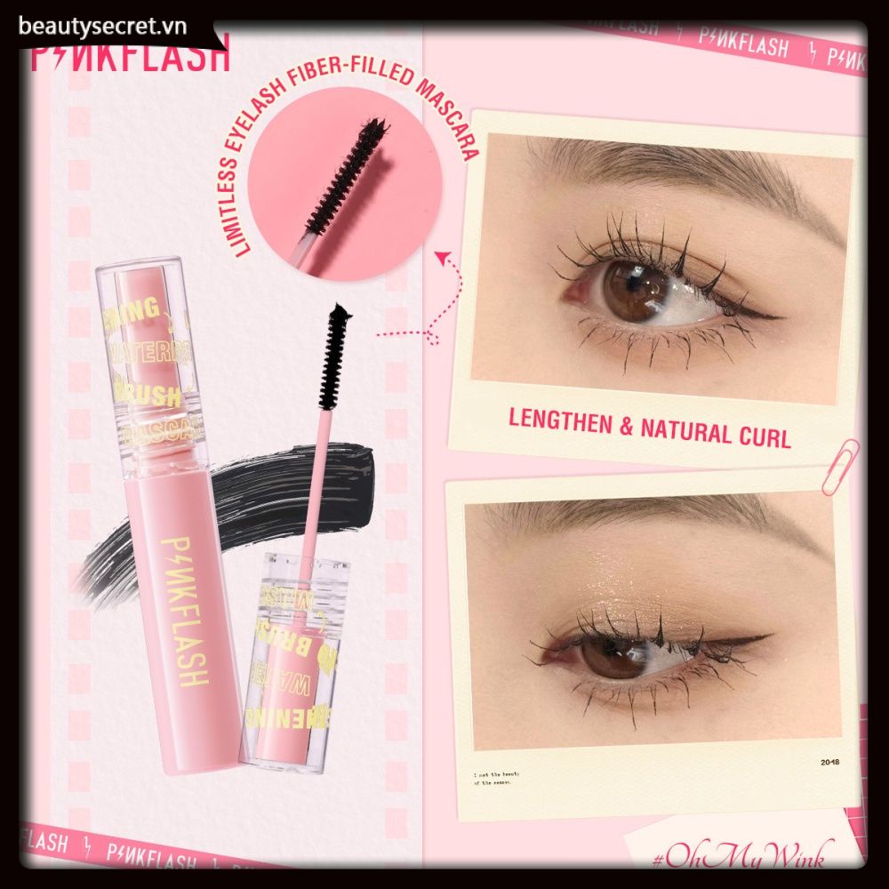 Mascara PINKFLASH chuốt mi cong vút và dày tự nhiên không vón cục dễ sử dụng thiết kế hình búp bê
