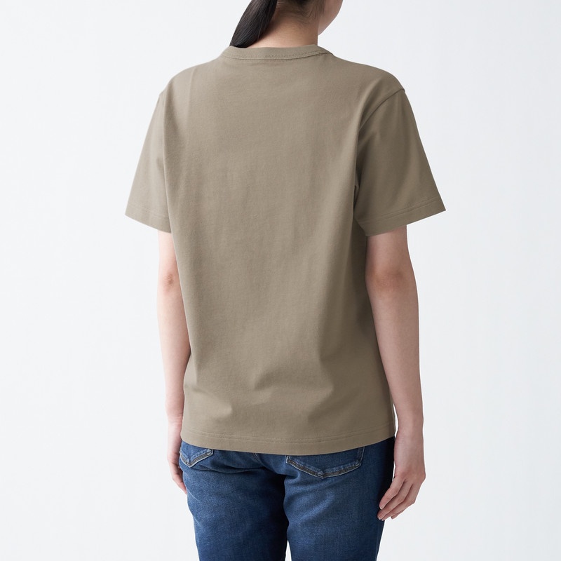 Muji Áo Thun Vải Jersey Sợi Dày Cổ Tròn